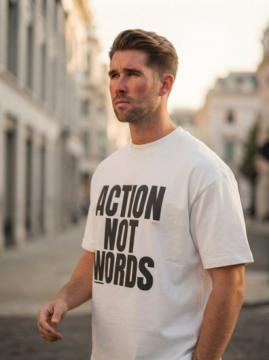 Action Not Words Oversized Graphic T-Shirt "Homme"