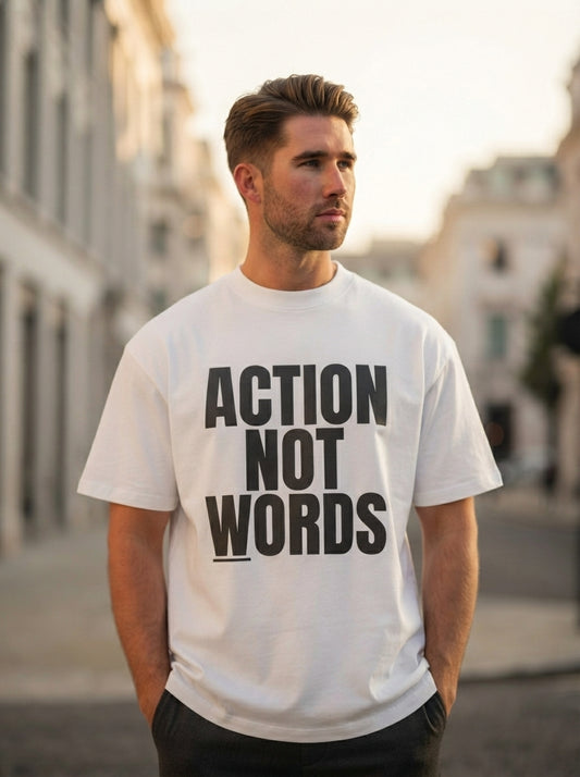 Action Not Words Oversized Graphic T-Shirt "Homme"