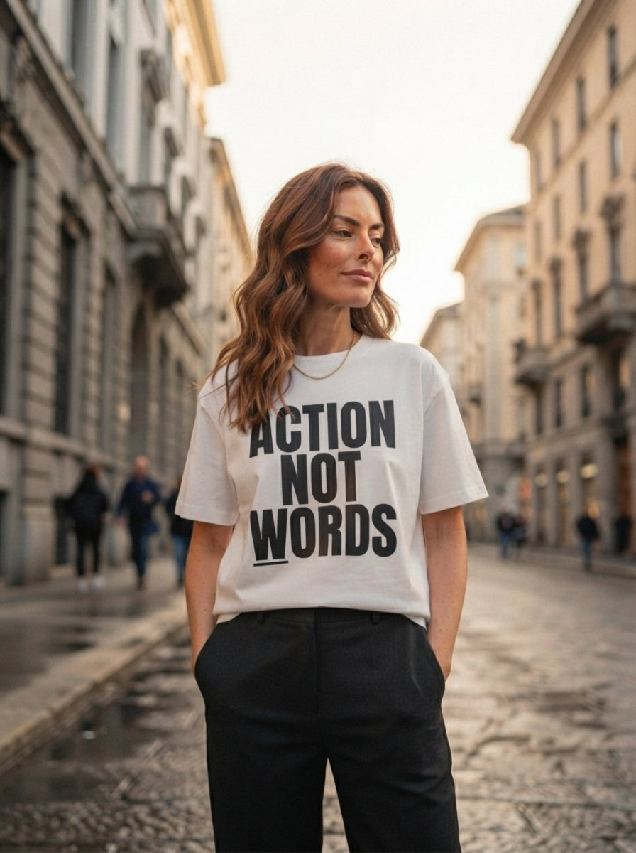 Action Not Words Oversized Graphic T-Shirt "Femme"