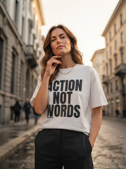 Action Not Words Oversized Graphic T-Shirt "Femme"