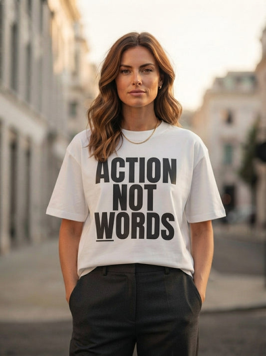 Action Not Words Oversized Graphic T-Shirt "Femme"
