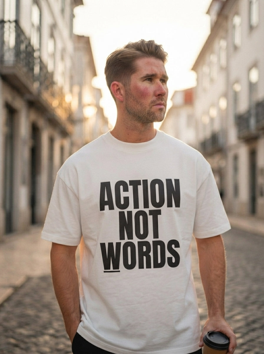 Action Not Words Oversized Graphic T-Shirt "Homme"